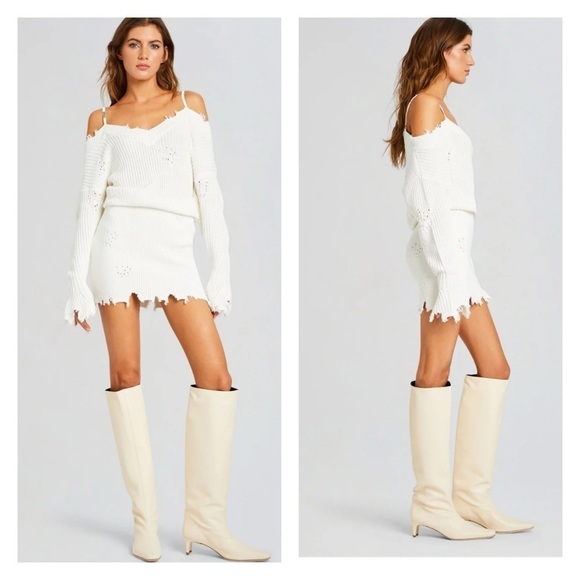 SER.O.YA x Revolve Maude Army Green Long Sleeve Bodycon Distressed sweater dress - Picture 6 of 10